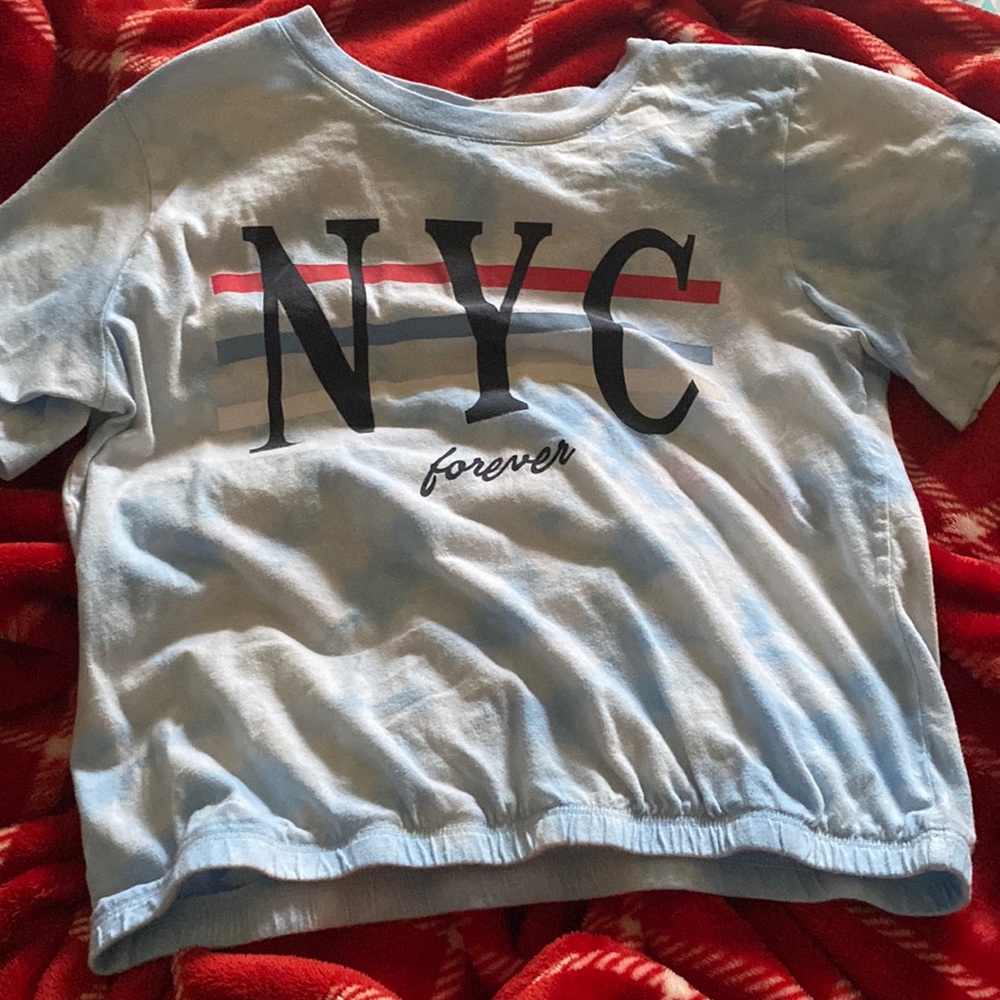 NYC forever blue tie dye top